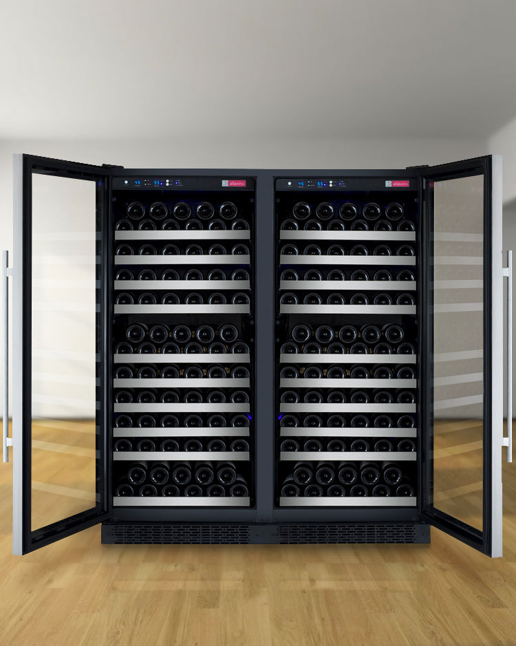 Allavino 47" Wide FlexCount II Tru-Vino 256 Bottle Dual Zone Stainless Steel Side-by-Side Wine Refrigerator - 2X-VSWR128-1S20