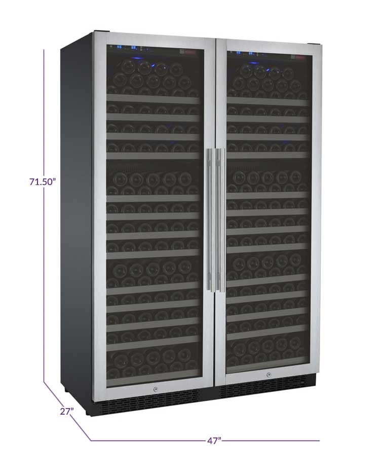 Allavino 47" Wide FlexCount II Tru-Vino 354 Bottle Dual Zone Stainless Steel Side-by-Side Wine Refrigerator - 2X-VSWR177-1S20