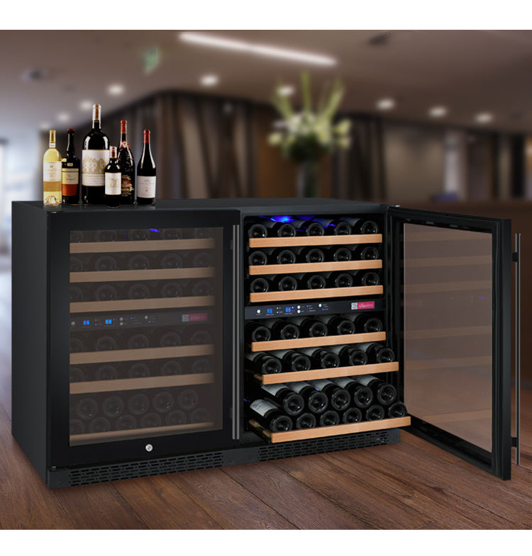Allavino 47" Wide FlexCount II Tru-Vino 112 Bottle Dual Zone Black Side-by-Side Wine Refrigerator - 2X-VSWR56-1B20