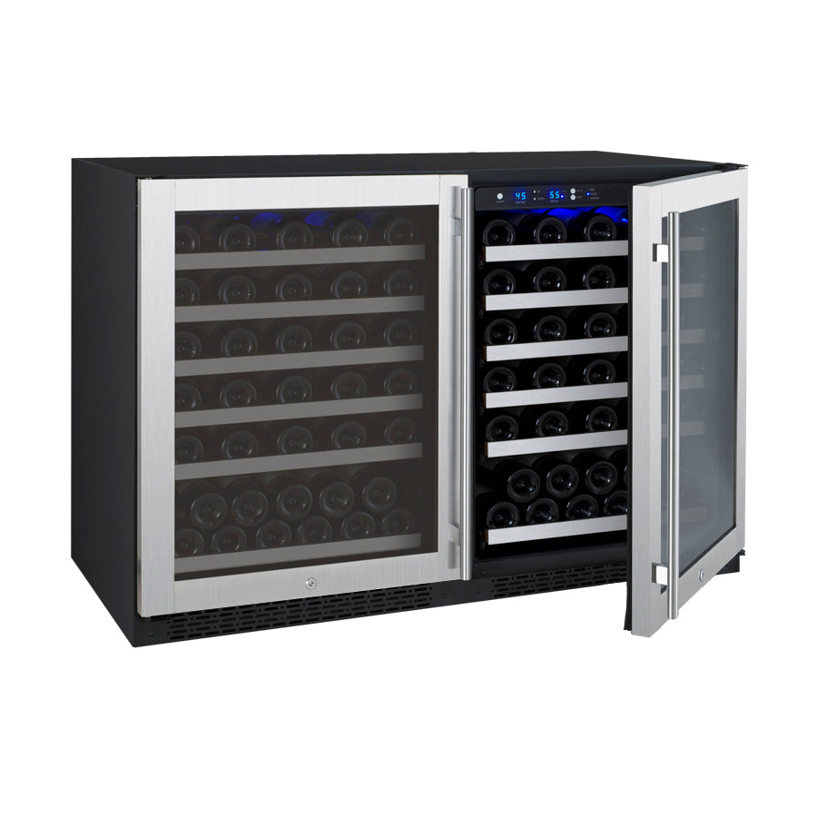 Allavino 47" Wide FlexCount II Tru-Vino 112 Bottle Dual-Zone Stainless Steel Side-by-Side Wine Refrigerator - 2X-VSWR56-1S20