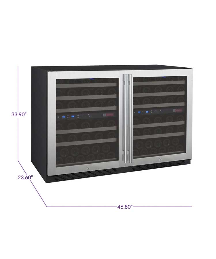 Allavino 47" Wide FlexCount II Tru-Vino 112 Bottle Dual-Zone Stainless Steel Side-by-Side Wine Refrigerator - 2X-VSWR56-1S20