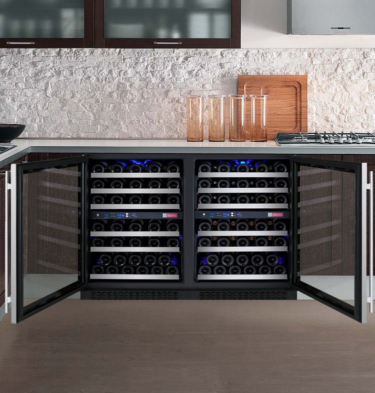Allavino 47" Wide FlexCount II Tru-Vino 112 Bottle Four Zone Stainless Steel Side-by-Side Wine Refrigerator - 2X-VSWR56-2S20