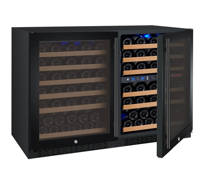Allavino 47" Wide FlexCount II Tru-Vino 112 Bottle Three Zone Black Side-by-Side Wine Refrigerator - 3Z-VSWR5656-B20