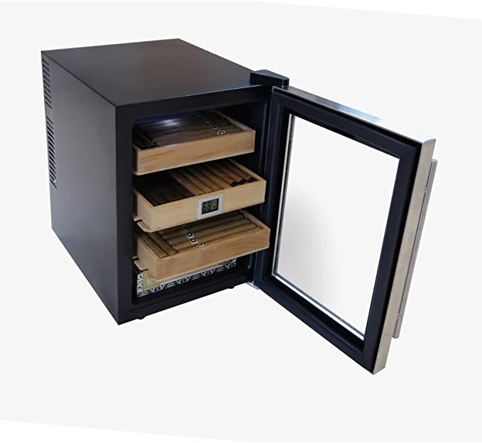 Prestige Import Group Clevelander Thermoelectric Cooler Humidor - Up to 250 Capacity - Color: Black w/Stainless Steel Door