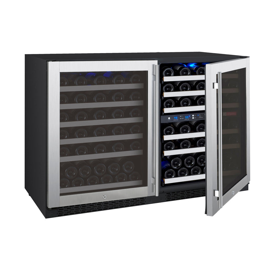 Allavino 47" Wide FlexCount II Tru-Vino 112 Bottle Three Zone Stainless Steel Side-by-Side Wine Refrigerator - 3Z-VSWR5656-S20