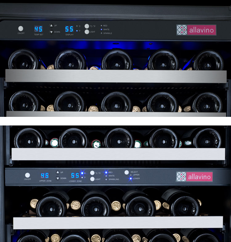 Allavino 47" Wide FlexCount II Tru-Vino 112 Bottle Three Zone Stainless Steel Side-by-Side Wine Refrigerator - 3Z-VSWR5656-S20