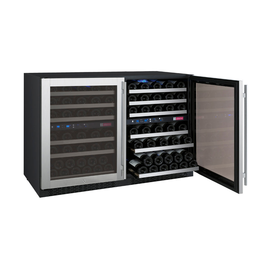 Allavino 47" Wide FlexCount II Tru-Vino 112 Bottle Four Zone Stainless Steel Side-by-Side Wine Refrigerator - 2X-VSWR56-2S20