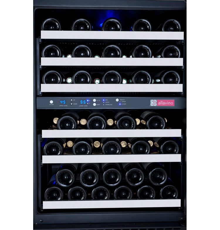 Allavino 47" Wide FlexCount II Tru-Vino 112 Bottle Four Zone Stainless Steel Side-by-Side Wine Refrigerator - 2X-VSWR56-2S20