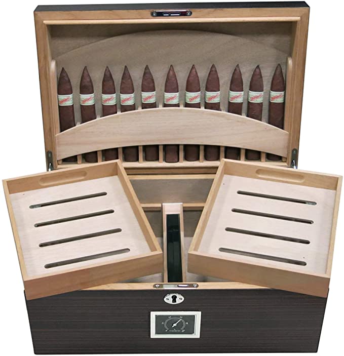 Prestige Import Group - Rockefeller Built-in Partitioned Display Cigar Humidor - Capacity: 130 - Color: Matte Ebony Finish