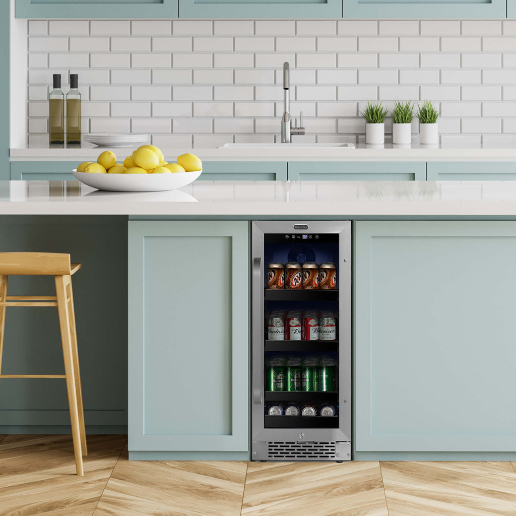 Whynter 15 inch Built-In 80 Can Undercounter Stainless Steel Beverage Refrigerator with Reversible Door, Digital Control, Lock and Carbon Filter - BBR-838SB