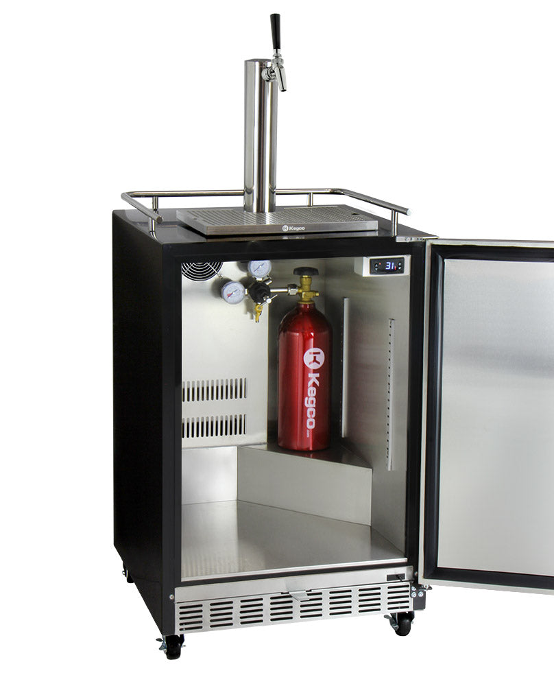 Kegco 24" Wide Single Tap Stainless Steel Commercial Built-In Right Hinge Digital Kegerator with Kit HK38BSC-1 - Wine Cooler City