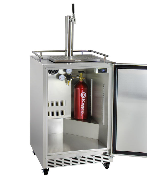 Kegco24" Wide Single Tap All Stainless Steel Commercial Outdoor Right Hinge Kegerator with Kit - HK38SSC-1 - Wine Cooler City