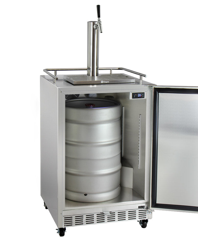 Kegco24" Wide Single Tap All Stainless Steel Commercial Outdoor Right Hinge Kegerator with Kit - HK38SSC-1 - Wine Cooler City