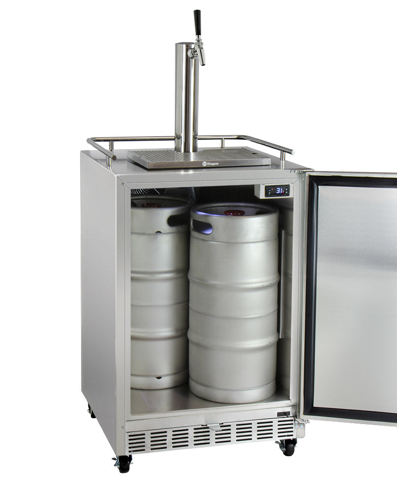 Kegco24" Wide Single Tap All Stainless Steel Commercial Outdoor Right Hinge Kegerator with Kit - HK38SSC-1 - Wine Cooler City