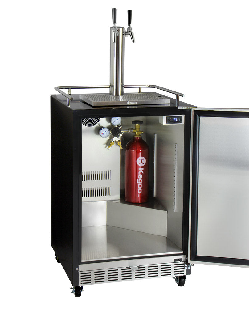 Kegco 24" Wide Dual Tap Stainless Steel Commercial Right Hinge Built-In Kegerator with Kit HK38BSC-2 - Wine Cooler City