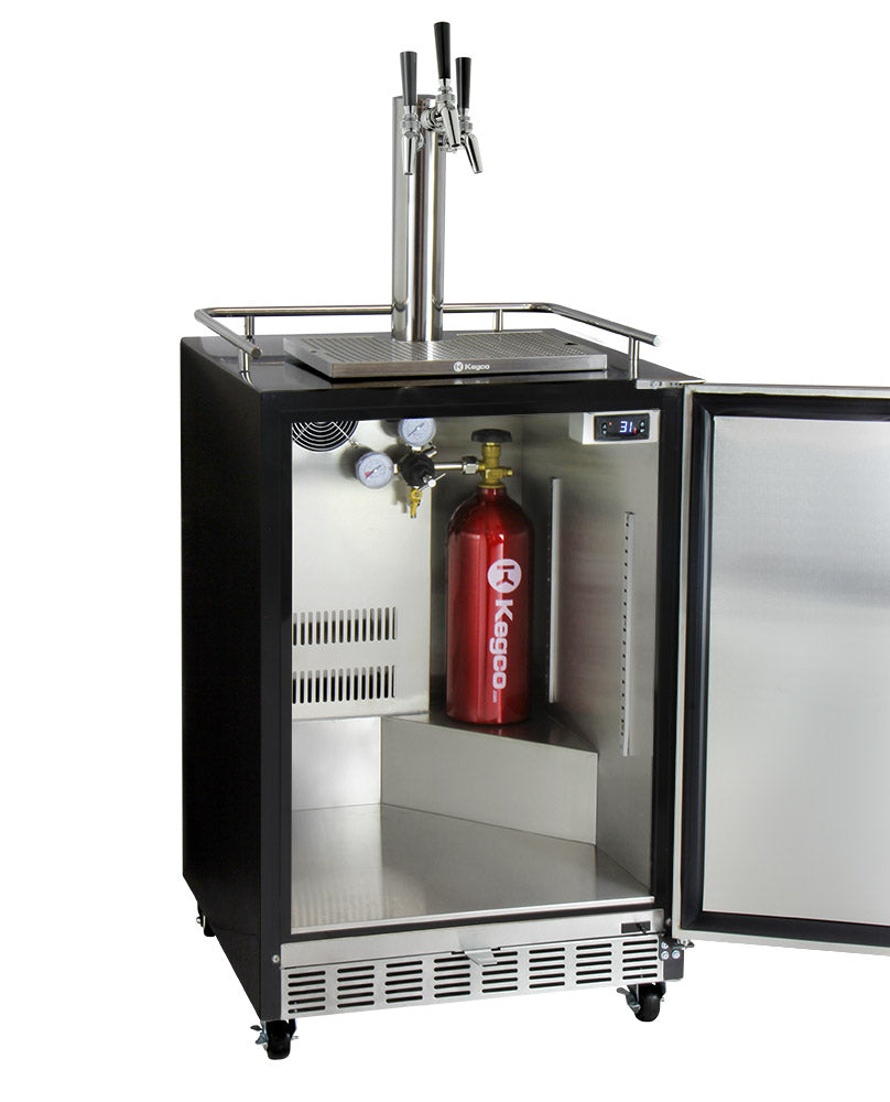 Kegco 24" Wide Triple Tap Stainless Steel Commercial Built-In Left Hinge Kegerator with Kit - HK38BSC-L-3