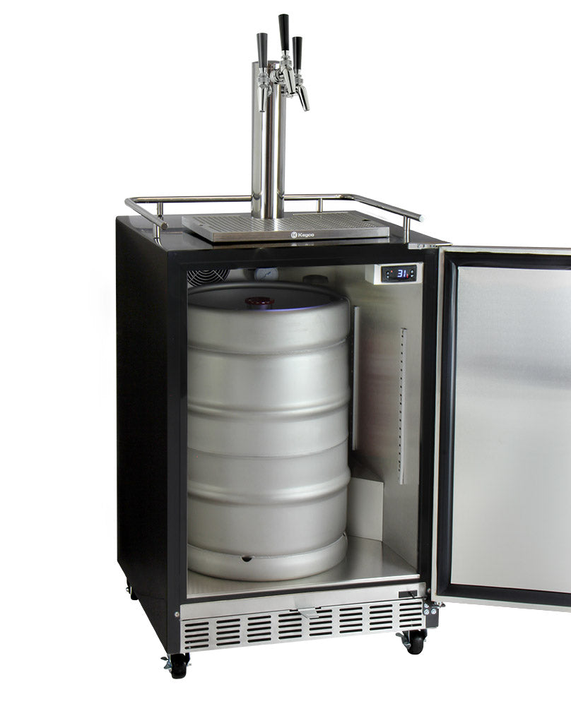 Kegco 24" Wide Triple Tap Stainless Steel Commercial Built-In Left Hinge Kegerator with Kit - HK38BSC-L-3