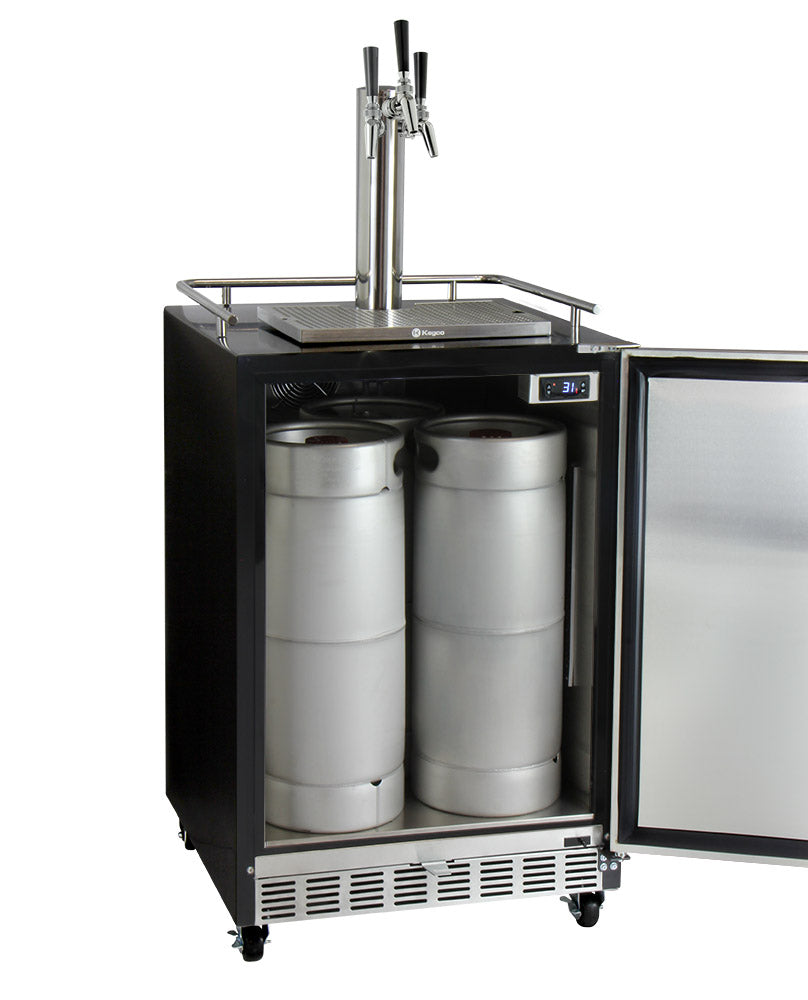 Kegco 24" Wide Triple Tap Stainless Steel Commercial Built-In Left Hinge Kegerator with Kit - HK38BSC-L-3