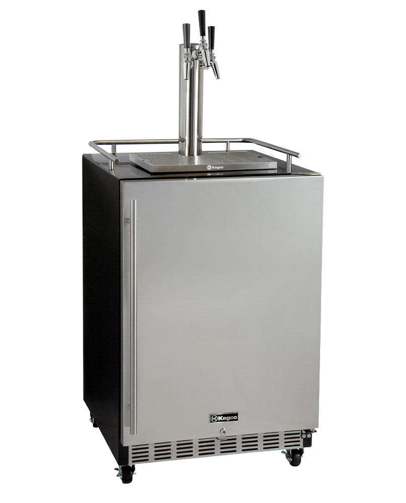 Kegco 24" Wide Triple Tap All Stainless Steel Commercial Built-In Kegerator with Kit - HK38BSC-3 - Wine Cooler City