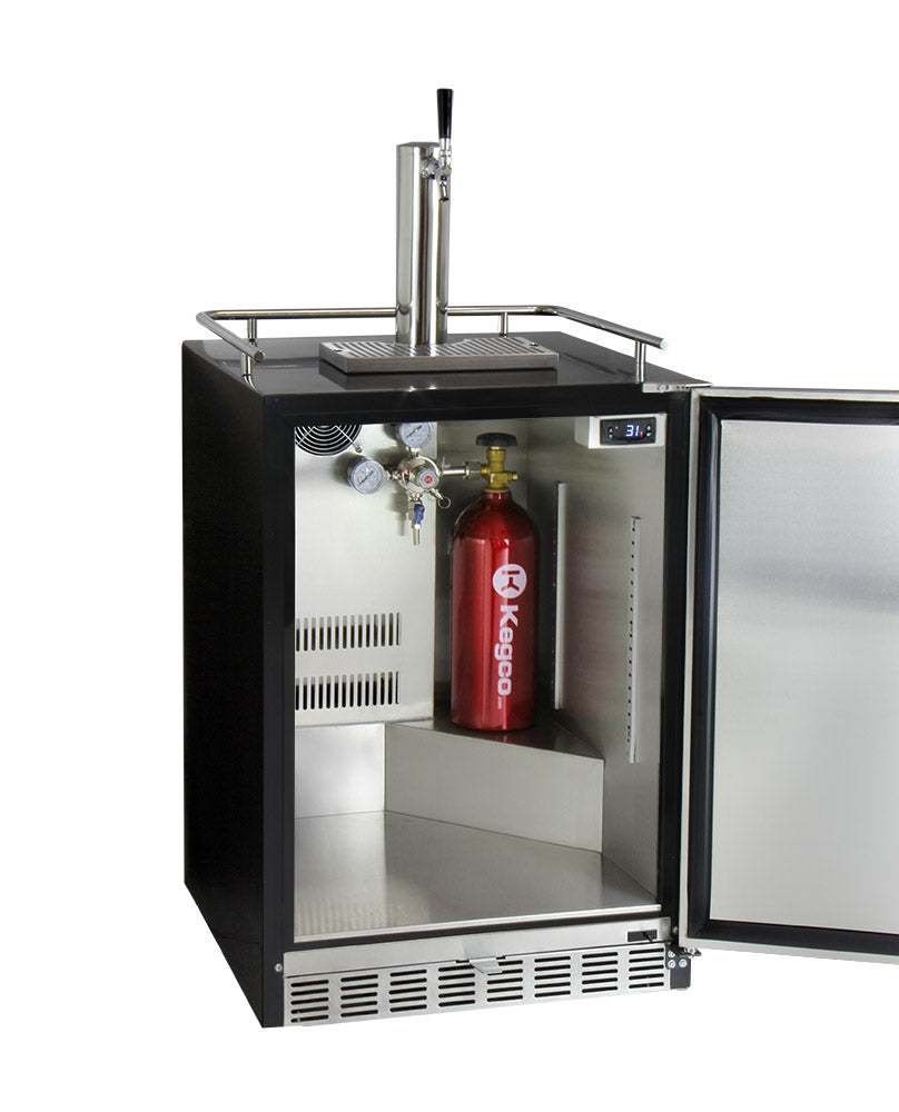 Kegco 24" Wide Single Tap Stainless Steel Built-In Right Hinge Kegerator with Kit - HK38BSU-1 - Wine Cooler City