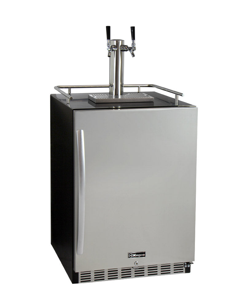 Kegco 24" Wide Kombucha Dual Tap Black Commercial Built-In Right Hinge Kegerator - KOMHK38BSU-2