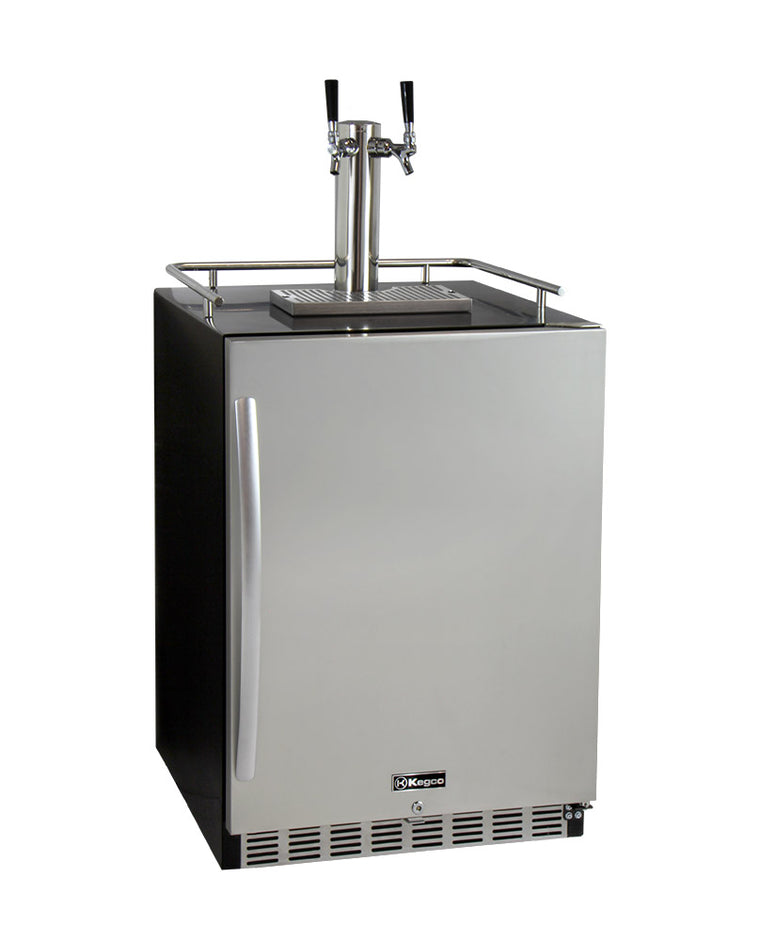 Kegco 24" Wide Kombucha Dual Tap Black Commercial Built-In Right Hinge Kegerator - KOMHK38BSU-2