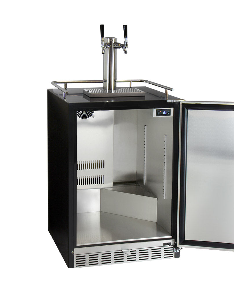 Kegco - 24" Wide Cold Brew Coffee Dual Tap Black Commercial Built-In Right Hinge Kegerator - ICHK38BSU-2 - Wine Cooler City