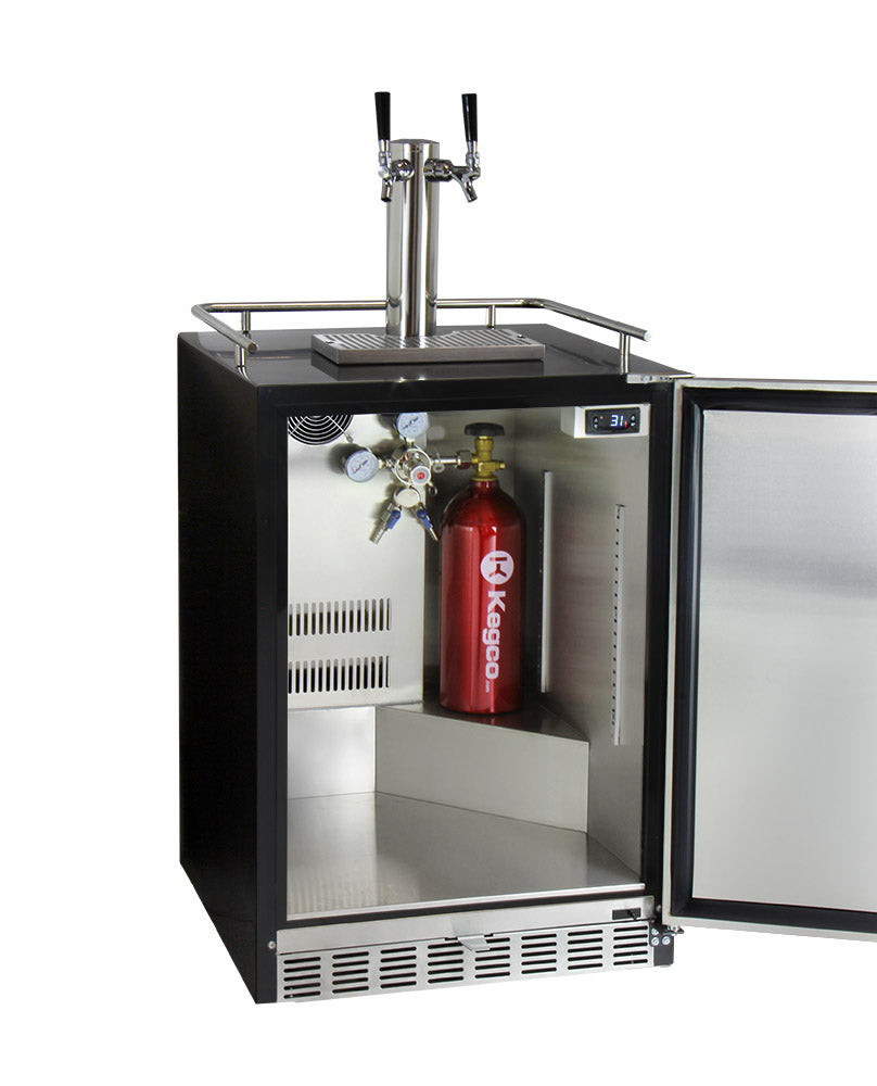 Kegco 24" Wide Dual Tap Stainless Steel Built-In Left Hinge Kegerator with Kit - HK38BSU-L-2 - Wine Cooler City