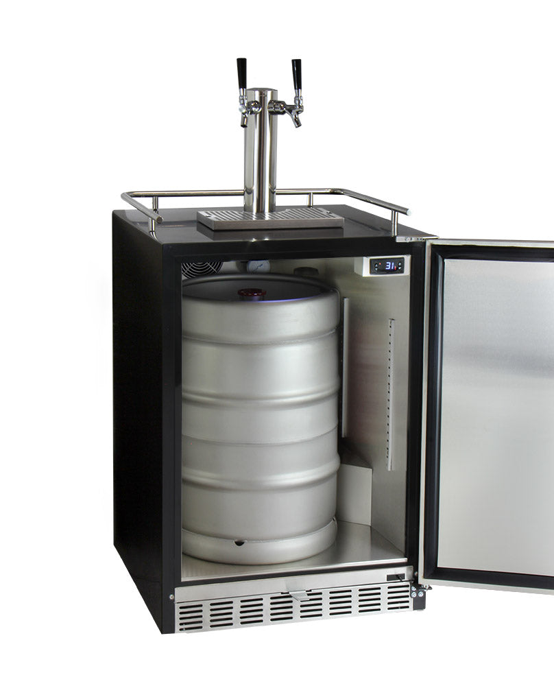 Kegco 24" Wide Dual Tap Stainless Steel Built-In Left Hinge Kegerator with Kit - HK38BSU-L-2 - Wine Cooler City