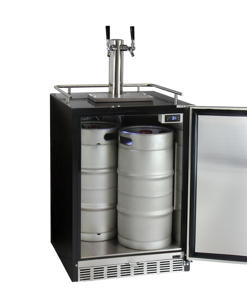 Kegco - 24" Wide Cold Brew Coffee Dual Tap Black Commercial Built-In Right Hinge Kegerator - ICHK38BSU-2 - Wine Cooler City