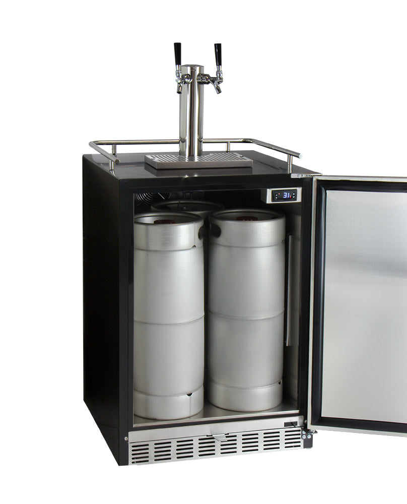 Kegco - 24" Wide Cold Brew Coffee Dual Tap Black Commercial Built-In Right Hinge Kegerator - ICHK38BSU-2 - Wine Cooler City