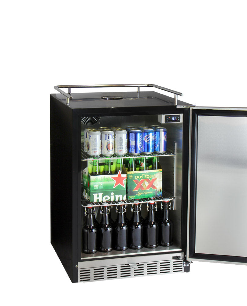 Kegco 24" Wide Dual Tap Stainless Steel Built-In Left Hinge Kegerator with Kit - HK38BSU-L-2 - Wine Cooler City