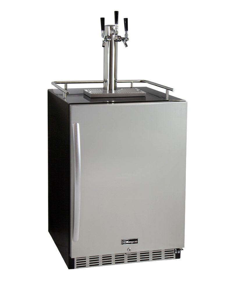 Kegco 24" Wide Triple Tap Stainless Steel Built-In Right Hinge Kegerator with Kit - HK38BSU-3 - Wine Cooler City