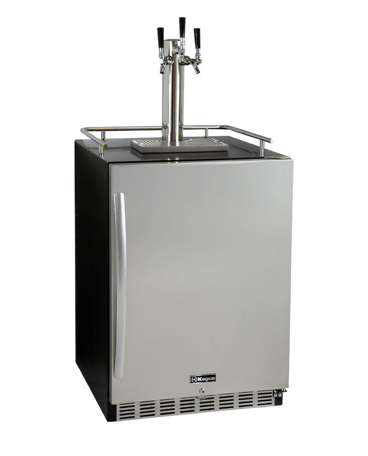 Kegco 24" Wide Triple Tap Stainless Steel Built-In Right Hinge Kegerator with Kit - HK38BSU-3 - Wine Cooler City