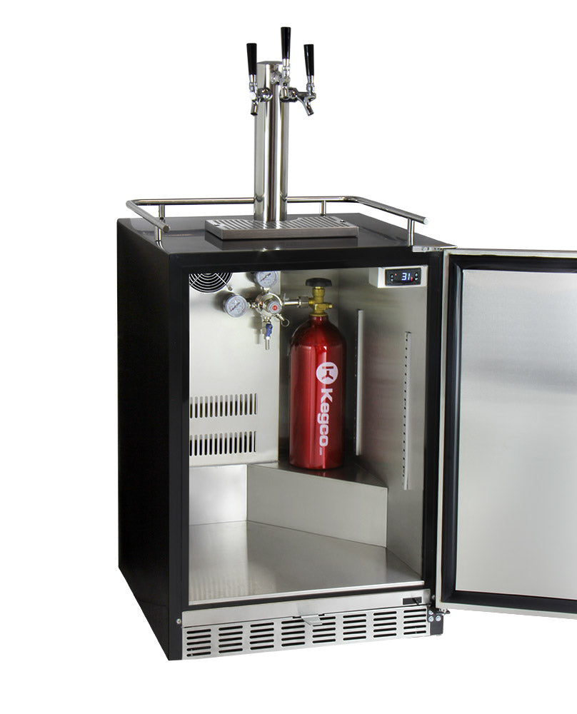 Kegco 24" Wide Triple Tap Stainless Steel Built-In Right Hinge Kegerator with Kit - HK38BSU-3 - Wine Cooler City