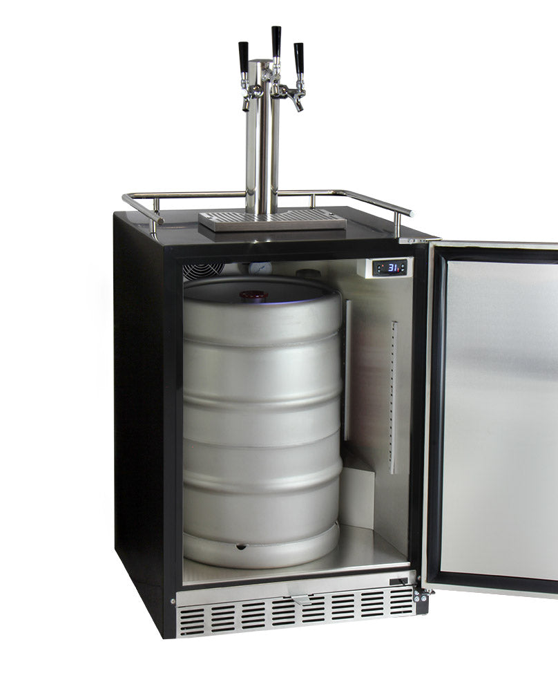 Kegco 24" Wide Triple Tap Stainless Steel Built-In Right Hinge Kegerator with Kit - HK38BSU-3 - Wine Cooler City