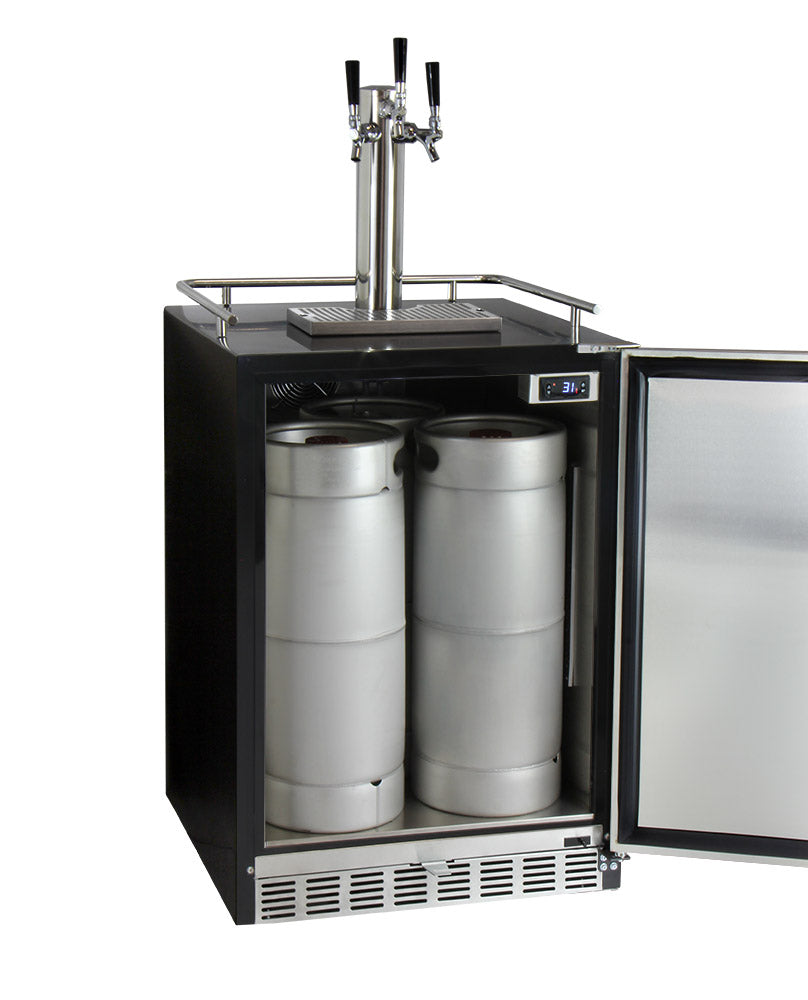 Kegco 24" Wide Triple Tap Stainless Steel Built-In Right Hinge Kegerator with Kit - HK38BSU-3 - Wine Cooler City