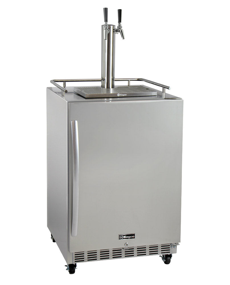 Kegco 24" Wide Dual Tap All Stainless Steel Commercial Outdoor Right Hinge Kegerator with Kit - HK38SSC-2 - Wine Cooler City