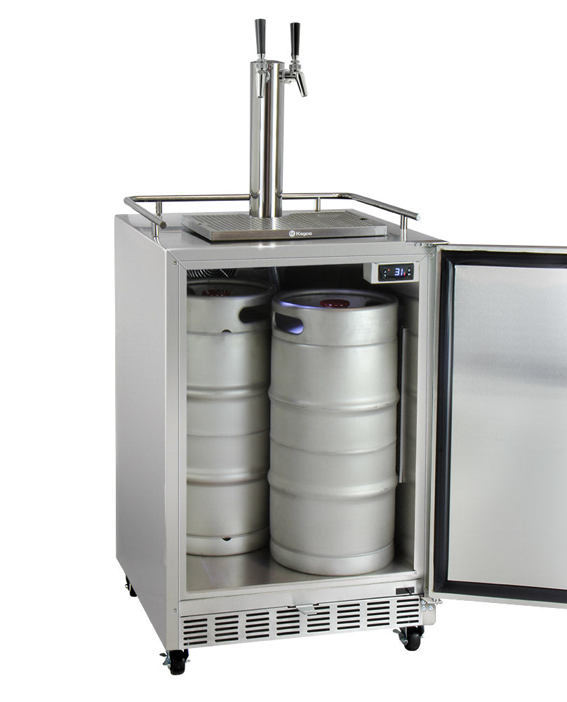 Kegco 24" Wide Dual Tap All Stainless Steel Commercial Outdoor Right Hinge Kegerator with Kit - HK38SSC-2 - Wine Cooler City