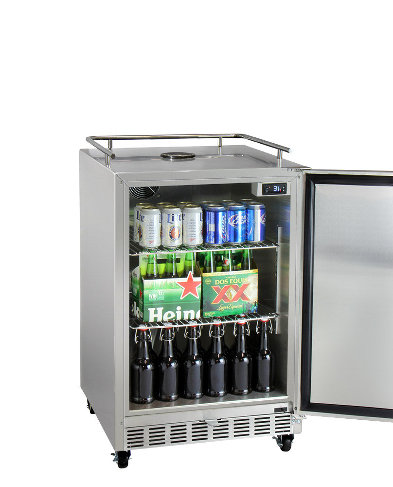 Kegco 24" Wide Dual Tap All Stainless Steel Commercial Outdoor Right Hinge Kegerator with Kit - HK38SSC-2 - Wine Cooler City
