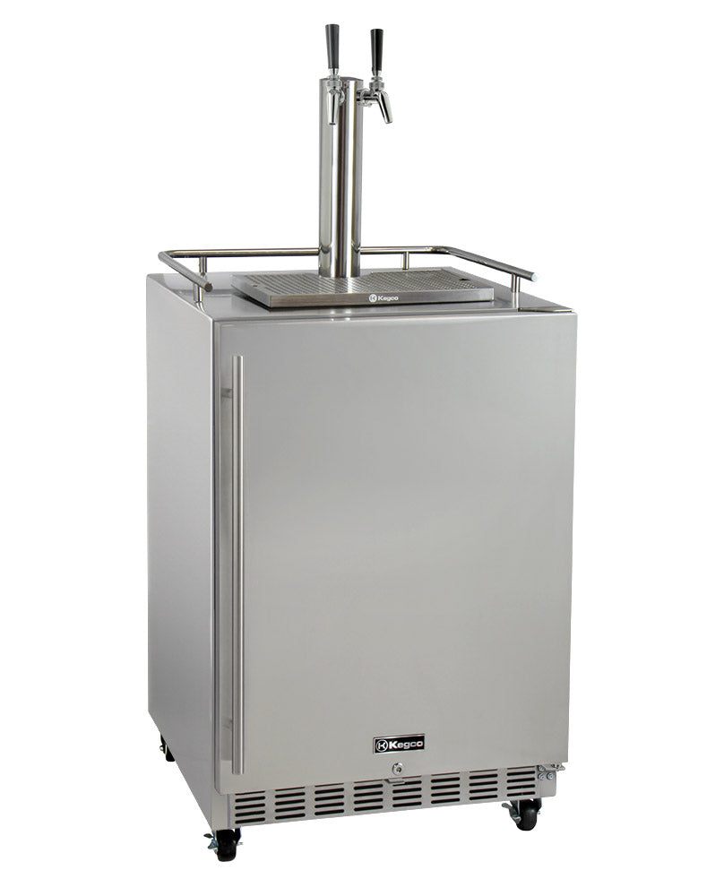 Kegco 24" Wide Dual Tap All Stainless Steel Commercial Outdoor Right Hinge Kegerator with Kit - HK38SSC-2 - Wine Cooler City