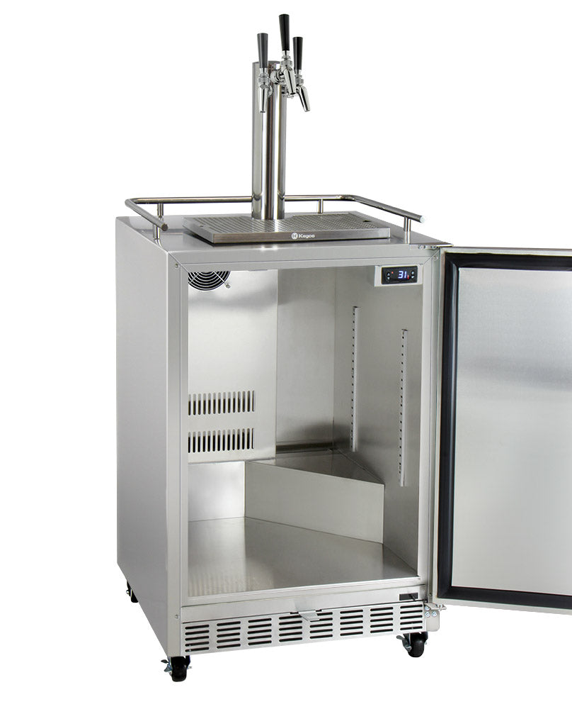 Kegco 24" Wide Triple Tap All Stainless Steel Commercial Right Hinge Kegerator with Kit - HK38SSC-3 - Wine Cooler City