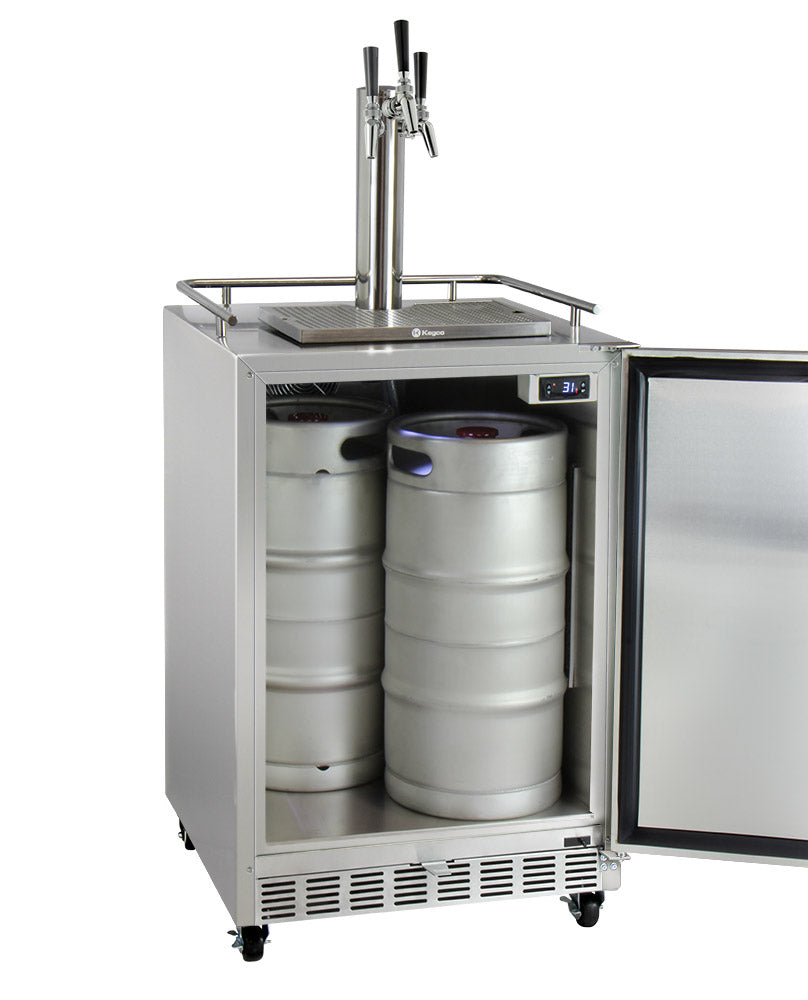Kegco 24" Wide Triple Tap All Stainless Steel Commercial Right Hinge Kegerator with Kit - HK38SSC-3 - Wine Cooler City