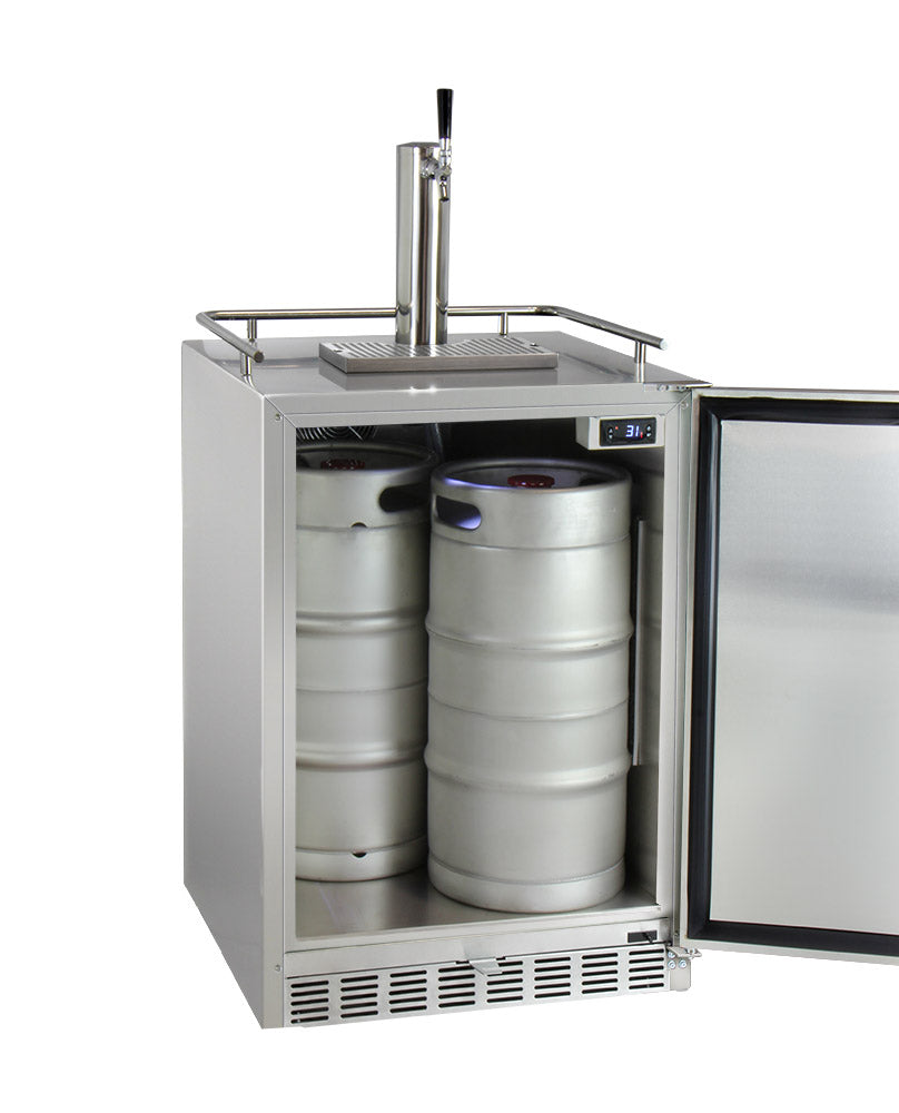 Kegco24" Wide Single Tap All Stainless Steel Outdoor Built-In Right Hinge Kegerator with Kit - HK38SSU-1 - Wine Cooler City