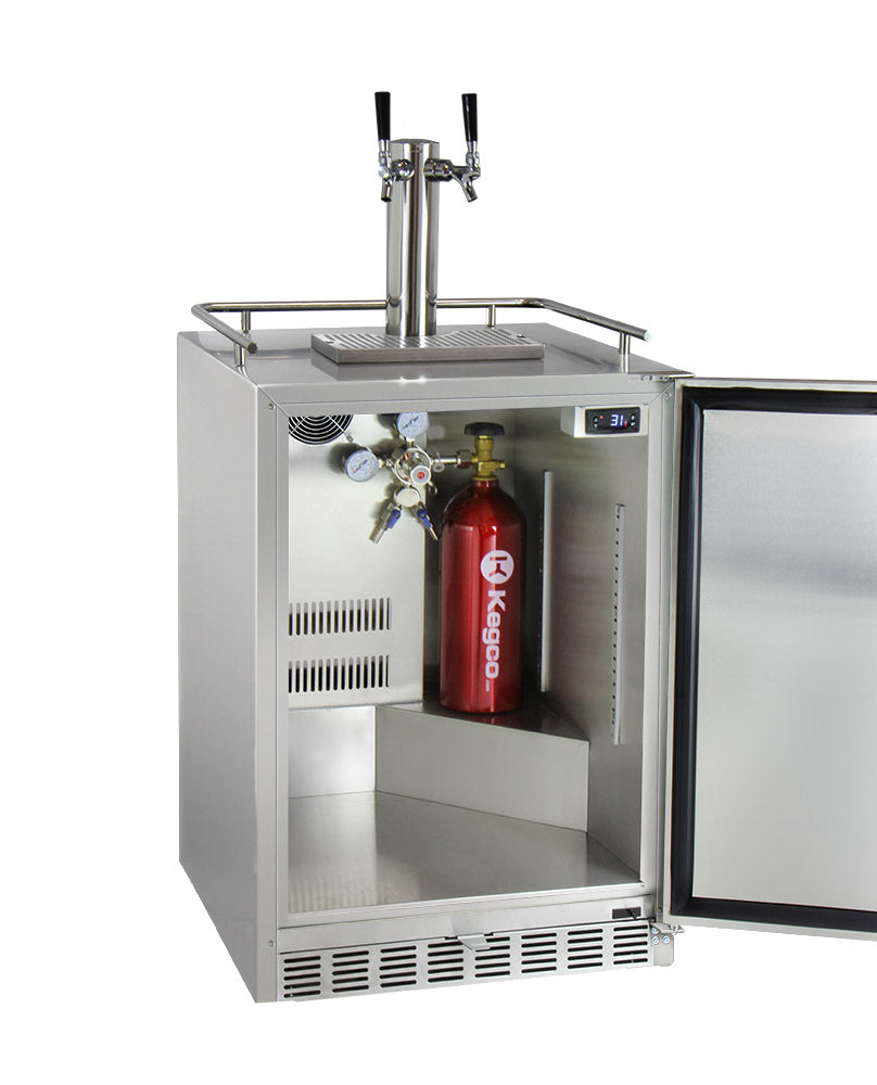 Kegco 24" Wide Dual Tap All Stainless Steel Outdoor Built-In Right Hinge Kegerator with Kit - HK38SSU-2 - Wine Cooler City