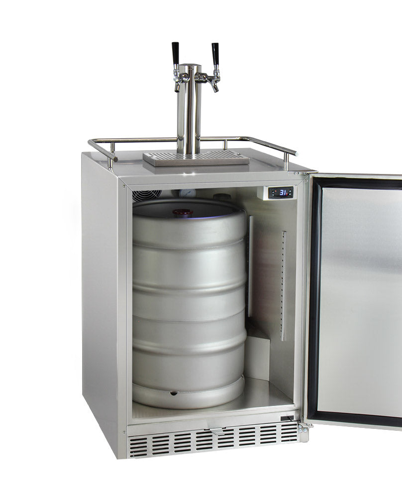 Kegco 24" Wide Dual Tap All Stainless Steel Outdoor Built-In Left Hinge Kegerator with Kit - HK38SSU-L-2 - Wine Cooler City