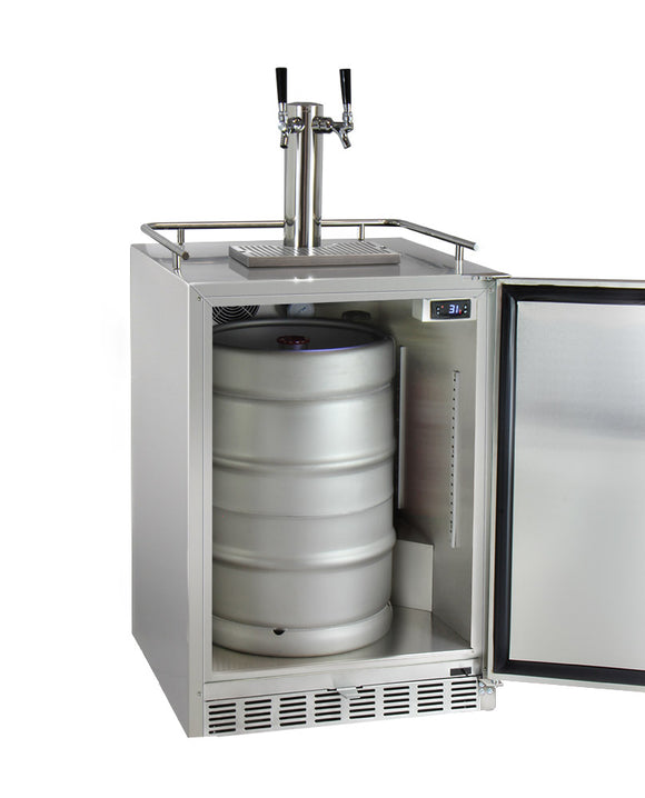 Kegco 24" Wide Dual Tap All Stainless Steel Outdoor Built-In Left Hinge Kegerator with Kit - HK38SSU-L-2 - Wine Cooler City