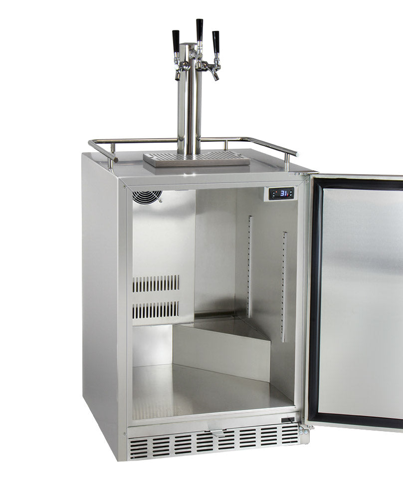 Kegco 24" Wide Cold Brew Coffee Triple Tap All Stainless Steel Outdoor Built-In Right Hinge Kegerator - ICHK38SSU-3 - Wine Cooler City