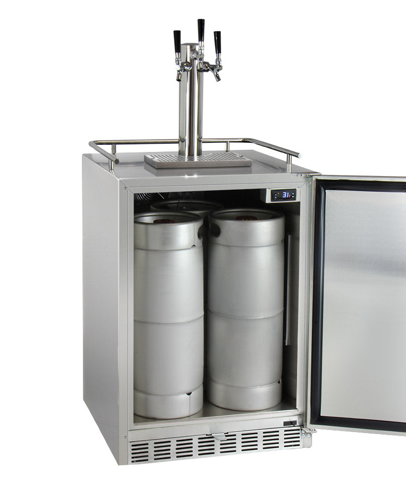 Kegco 24" Wide Cold Brew Coffee Triple Tap All Stainless Steel Outdoor Built-In Right Hinge Kegerator - ICHK38SSU-3 - Wine Cooler City