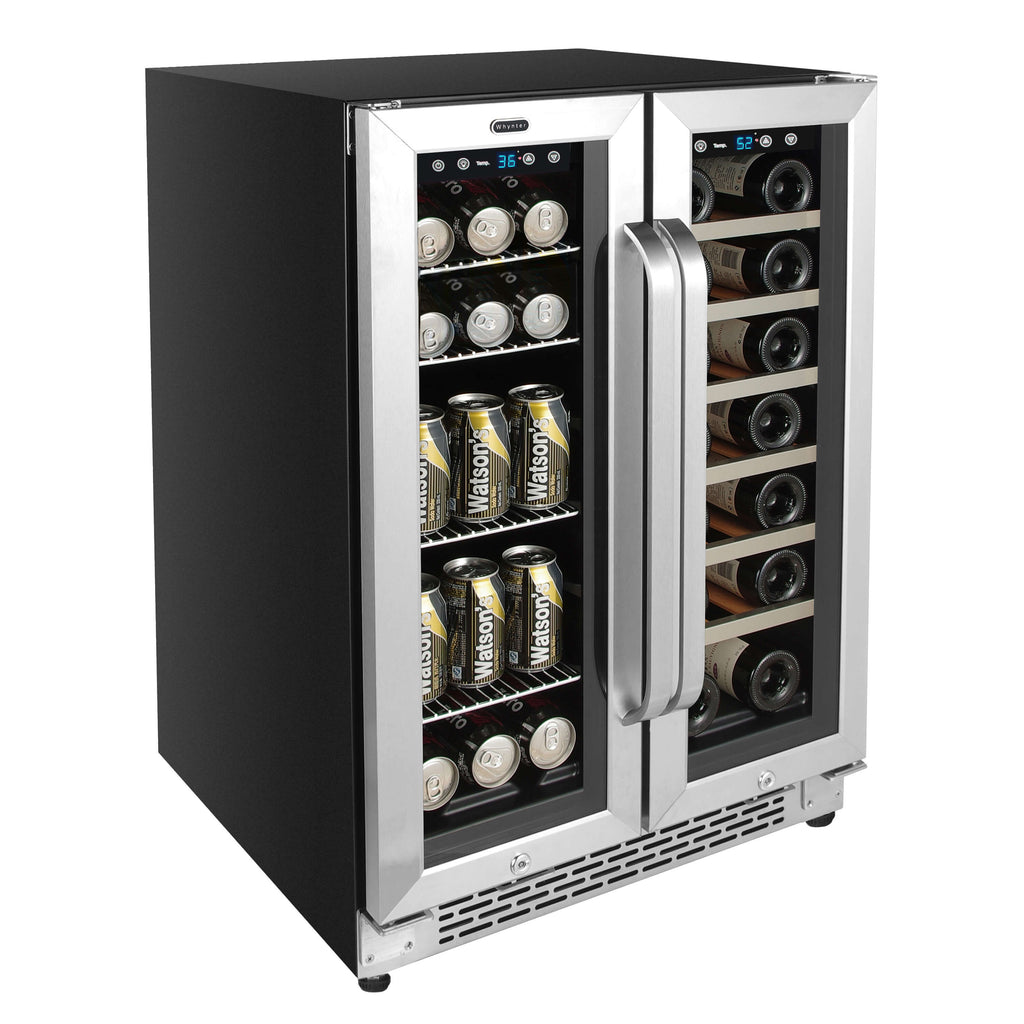 Whynter 24″ Built-In French Door Dual Zone 20 Bottle Wine Refrigerator 60 Can Beverage Center - BWB-2060FDS